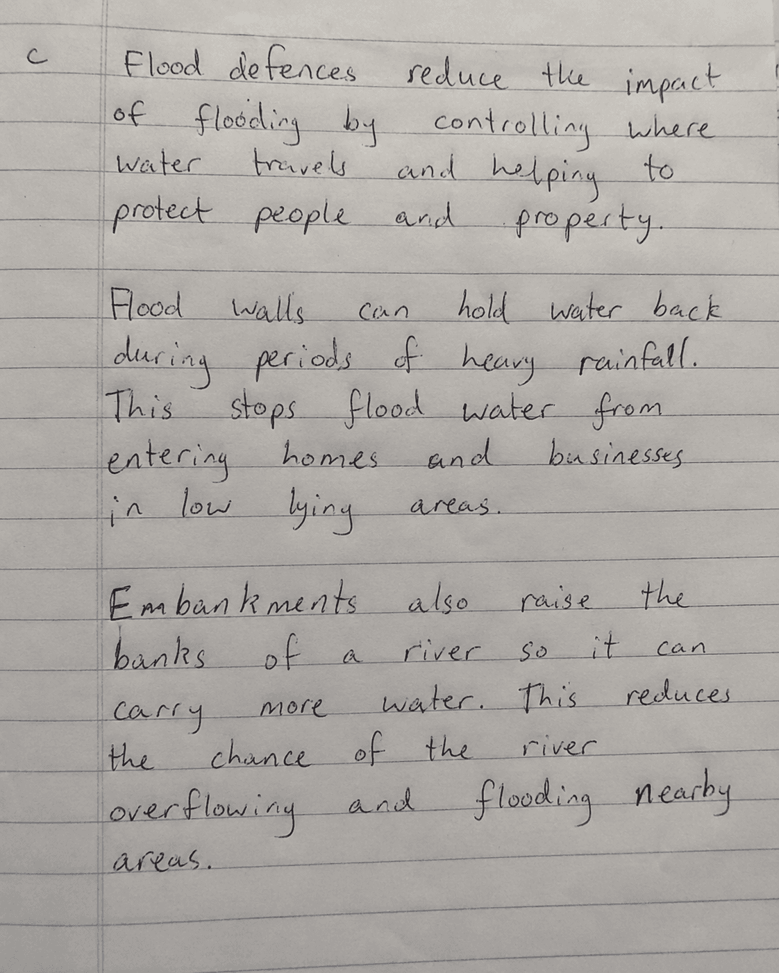 Handwritten flood defence response
